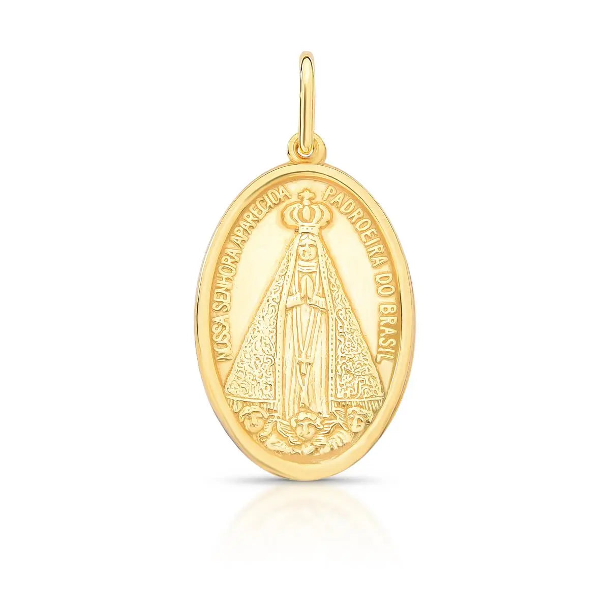 Pingente de Prata 925 Banhada a Ouro Imagem Nossa Senhora Aparecida Liso