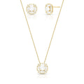 Conjunto Folheado a Ouro Brinco e Colar Quadrado com Cristal e Zircônias