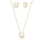 Conjunto Folheado a Ouro Brinco e Colar Quadrado com Cristal e Zircônias