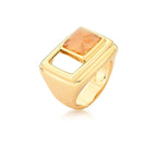 Anel Folheado a Ouro Retangular com Cristal Quadrado