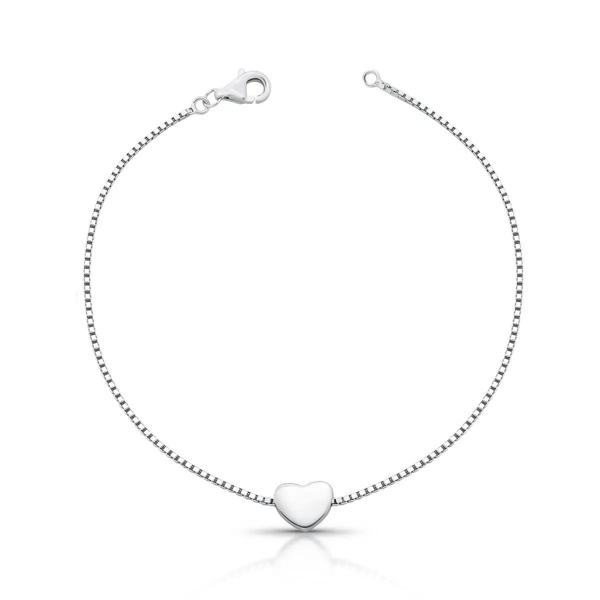 Pulseira de Prata 925 com Pingente de Coração Liso