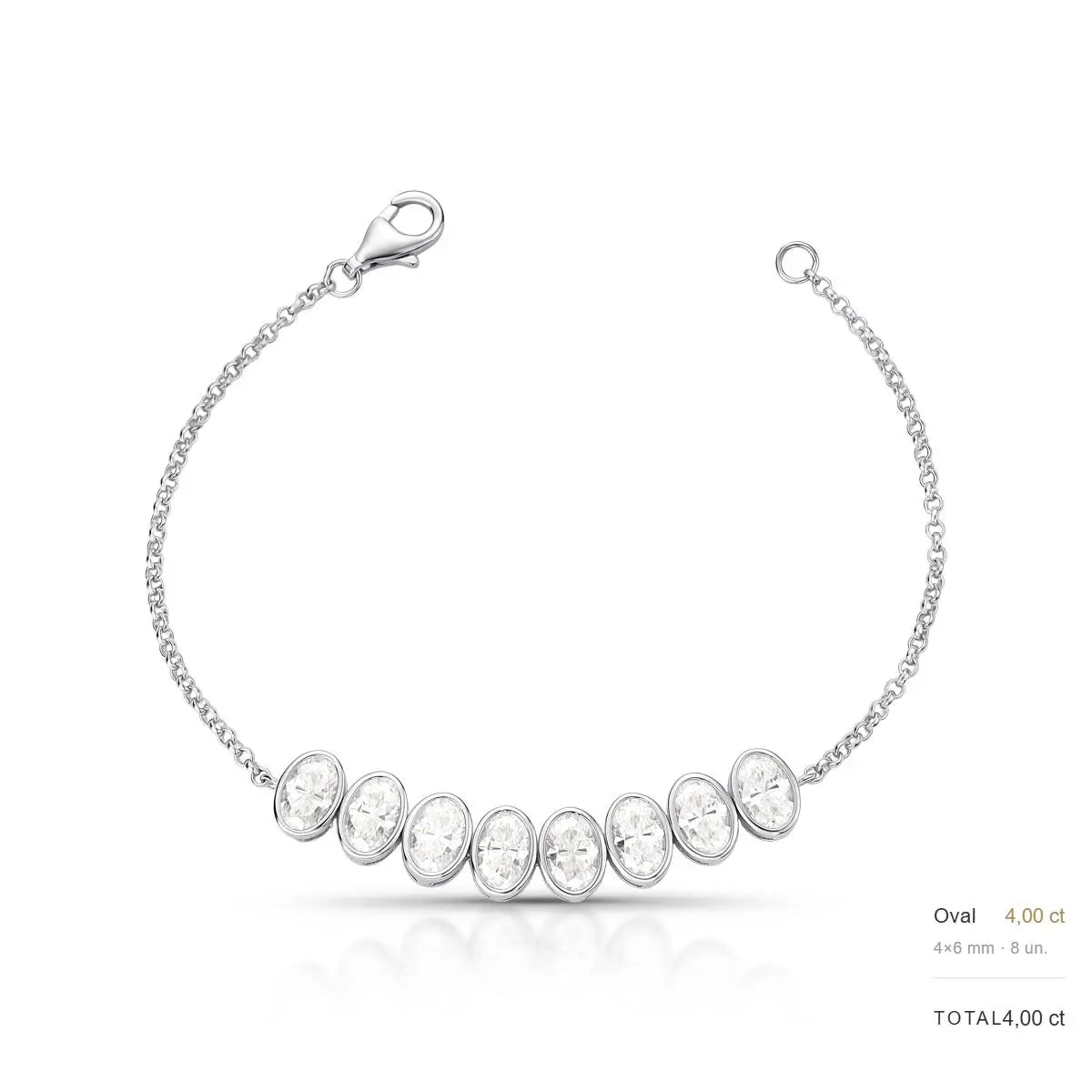 Pulseira de Prata 925 em Pedras Moissanites 6x4mm