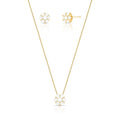 Conjunto Folheado a Ouro Brinco e Colar de Flor em Cristais Redondos