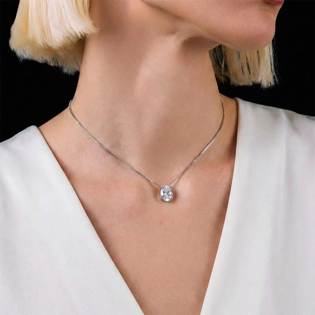 Colar de Prata 925 com Pingente em Cristal Oval