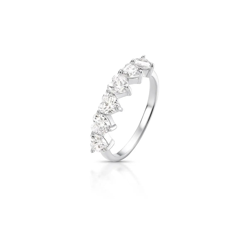 Anel de Prata 925 com Pedras Moissanites de Coração 4x4mm