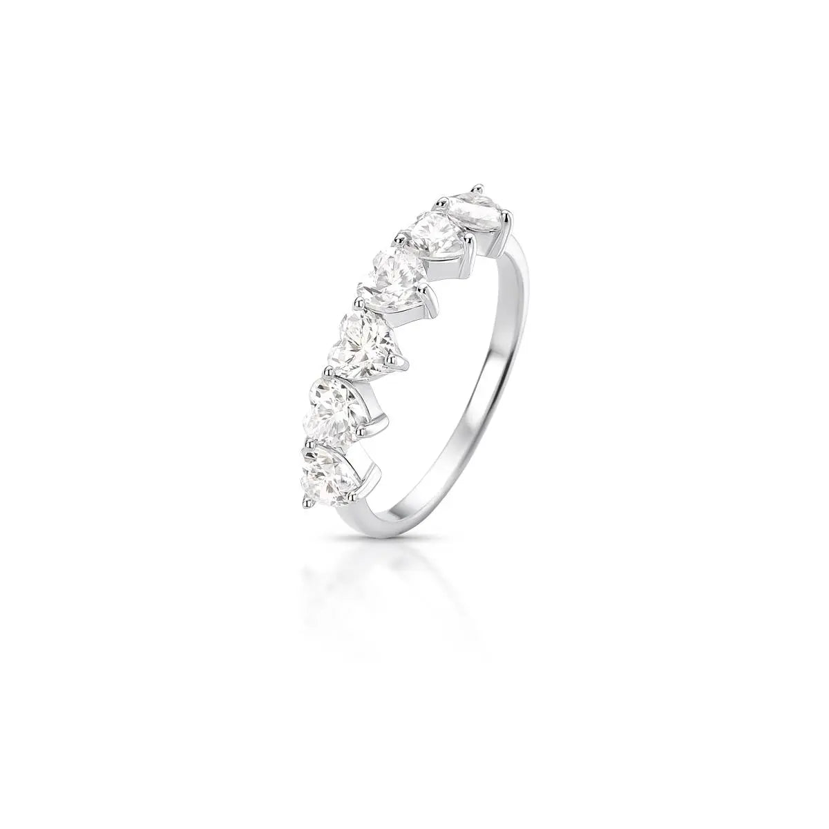 Anel de Prata 925 com Pedras Moissanites de Coração 4x4mm