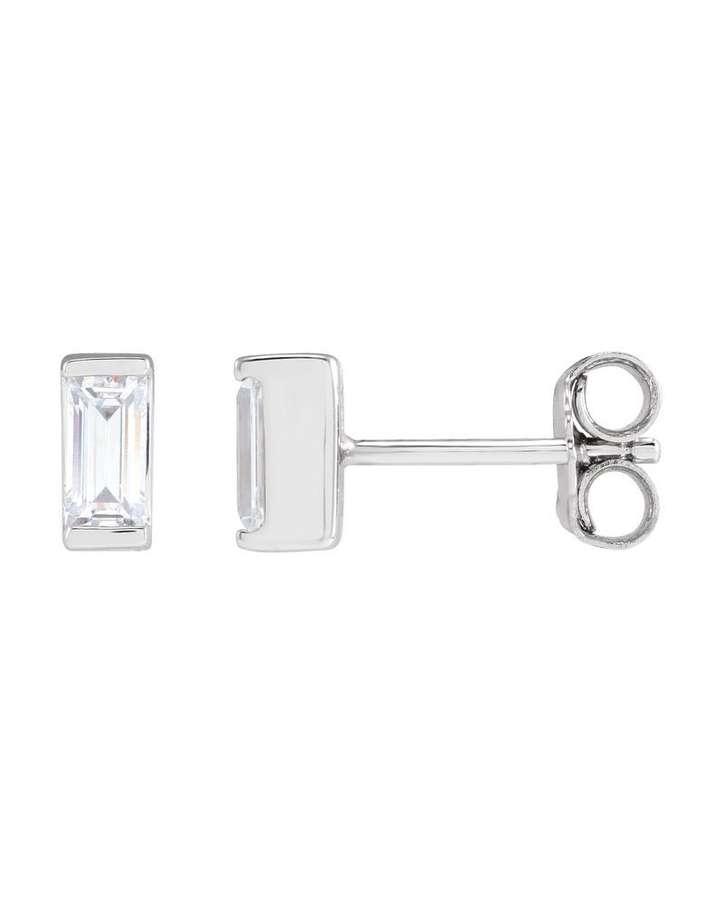 Brinco Ponto de Luz Baguete com Cravação Bezel em Ouro 14k com Diamantes de Laboratório