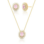 Conjunto Brinco e Colar com Cristal Oval e Zircônias
