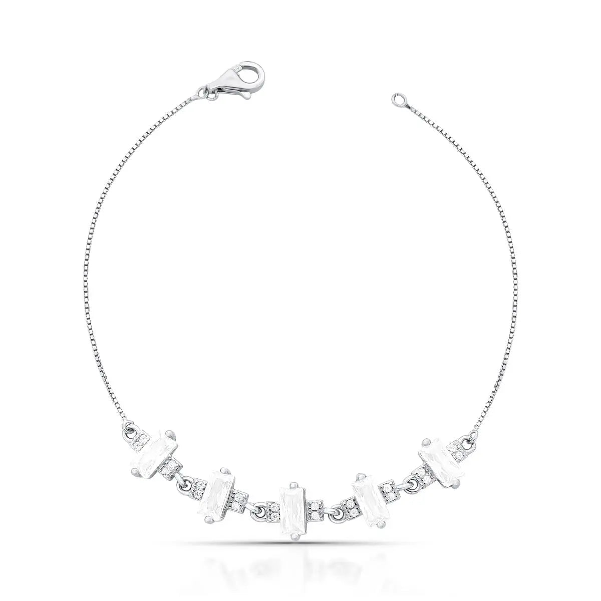 Pulseira de Prata 925 com Cristais Retangulares