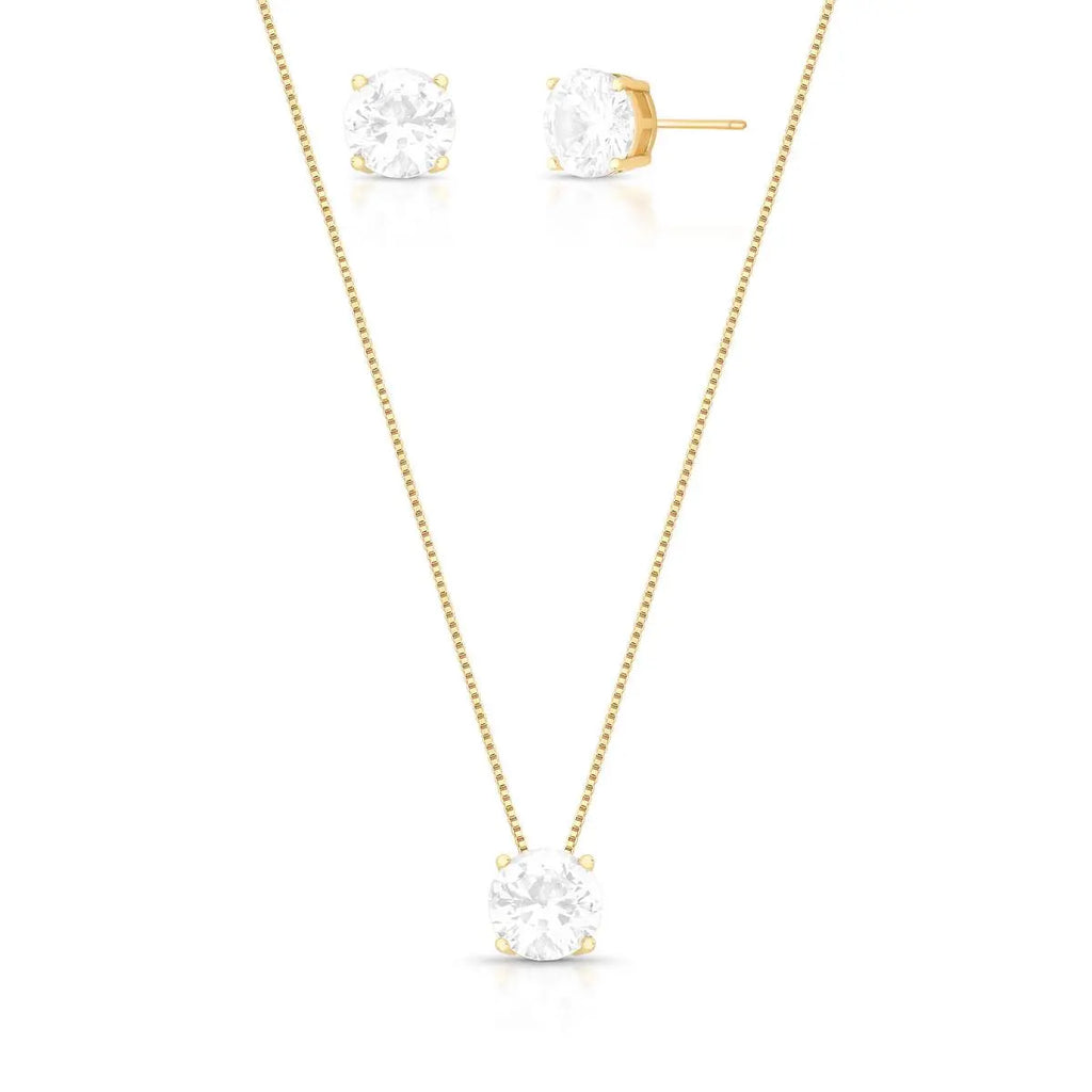 Conjunto Folheado a Ouro Brinco e Colar com Pingente Redondo