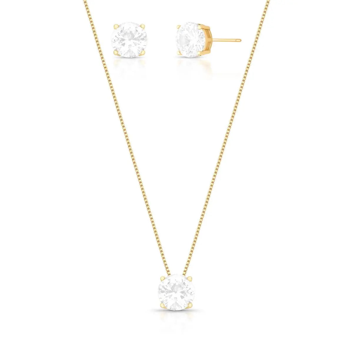 Conjunto Folheado a Ouro Brinco e Colar com Pingente Redondo