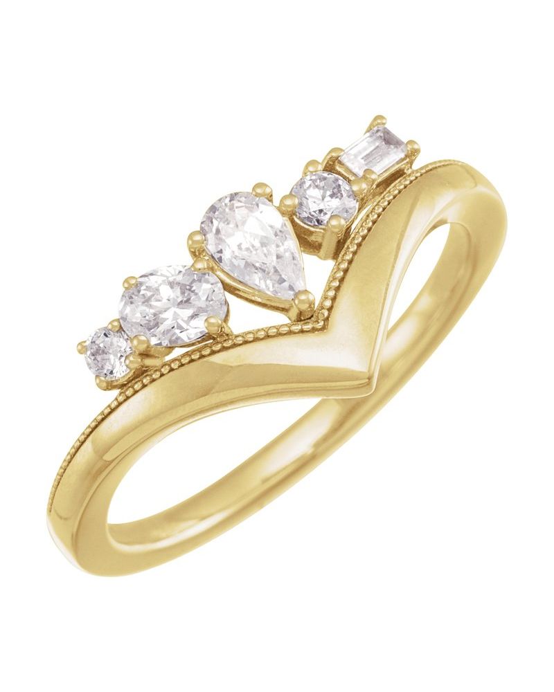 Anel em V em Ouro 14k com Diamantes de Laboratório