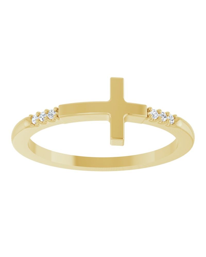 Anel Cruz Horizontal Empilhável em Ouro 14k com Diamantes Naturais