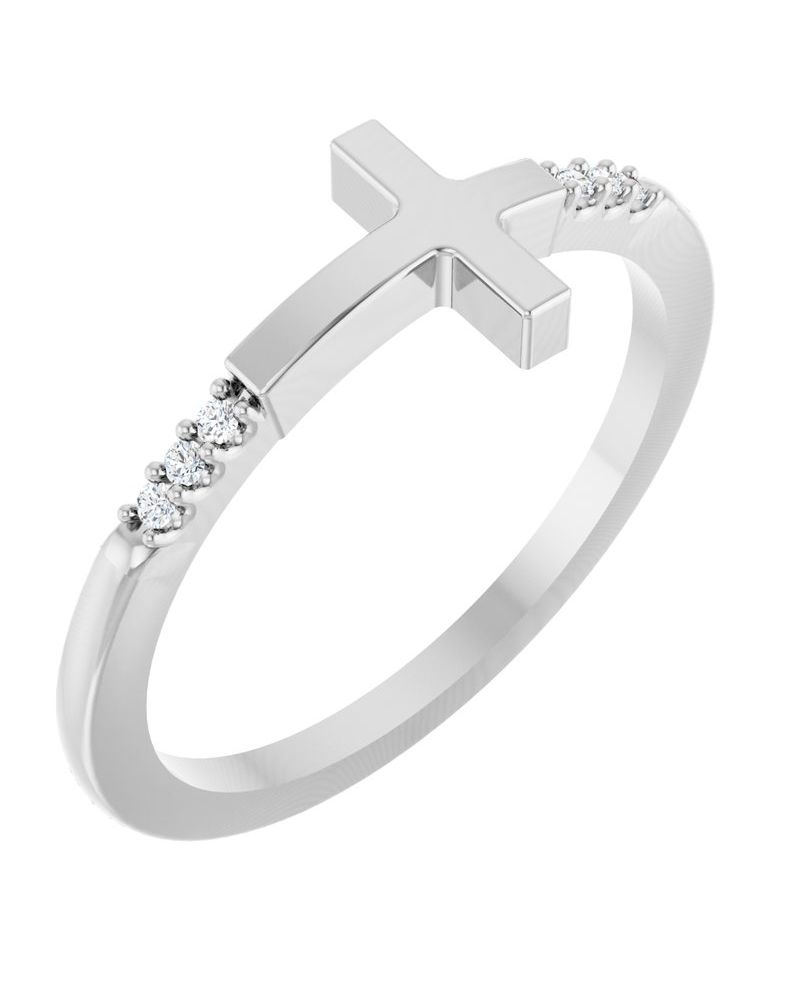 Anel Cruz Horizontal Empilhável em Ouro 14k com Diamantes Naturais