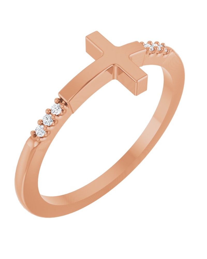 Anel Cruz Horizontal Empilhável em Ouro 14k com Diamantes Naturais