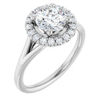 Anel de Noivado Halo com Aro Liso em Ouro 14k com Diamantes Naturais – Branco 14k