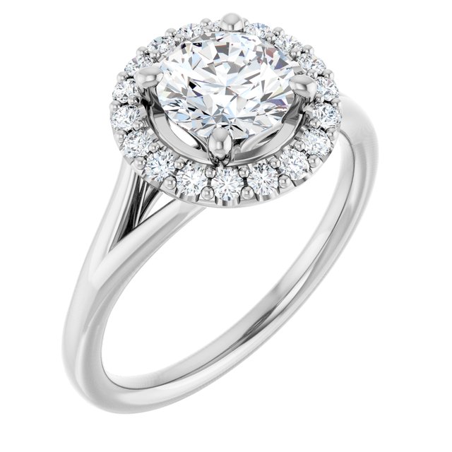 Anel de Noivado Halo com Aro Liso em Ouro 14k com Diamantes Naturais – Branco 14k