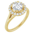 Anel de Noivado Halo com Aro Liso em Ouro 14k com Diamantes Naturais – Amarelo 14k