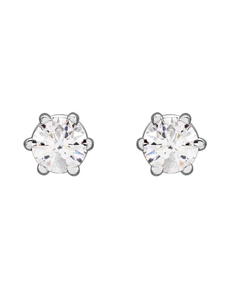 Brinco Ponto de Luz Redondo Seis Garras em Ouro 14k com Diamantes de Laboratório
