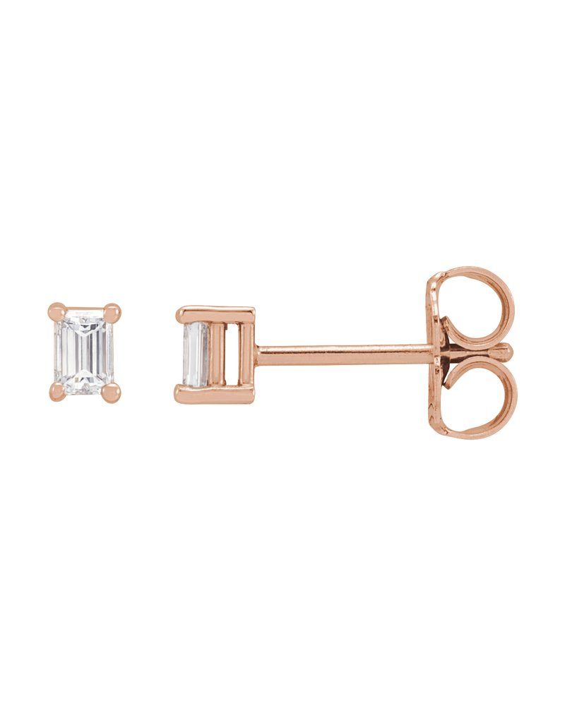 Brinco Ponto de Luz Baguete Quatro Garras em Ouro 14k com Diamantes de Laboratório