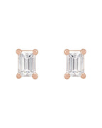 Brinco Ponto de Luz Baguete Quatro Garras em Ouro 14k com Diamantes de Laboratório