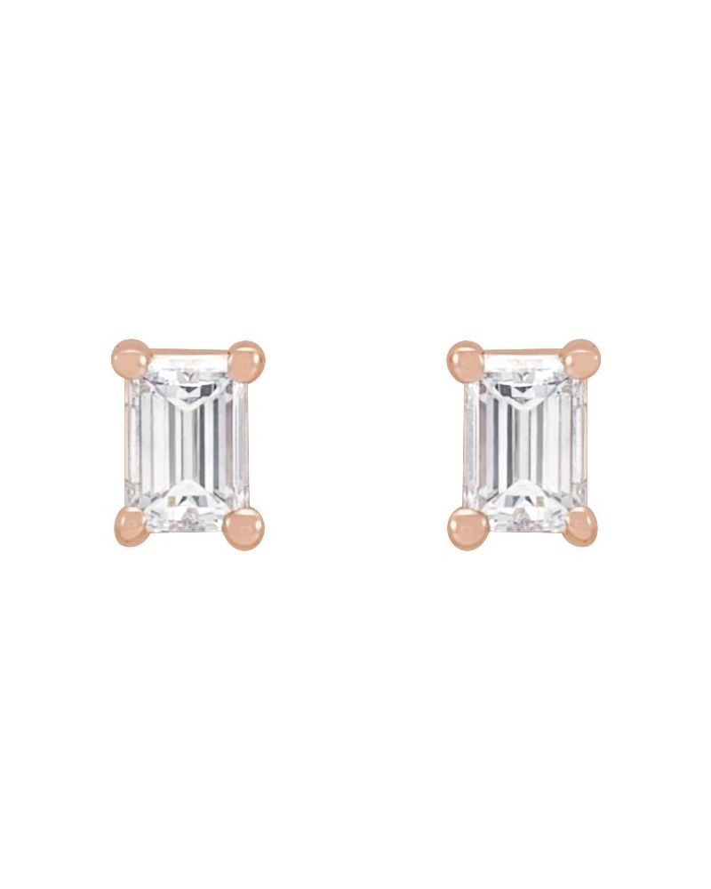 Brinco Ponto de Luz Baguete Quatro Garras em Ouro 14k com Diamantes de Laboratório
