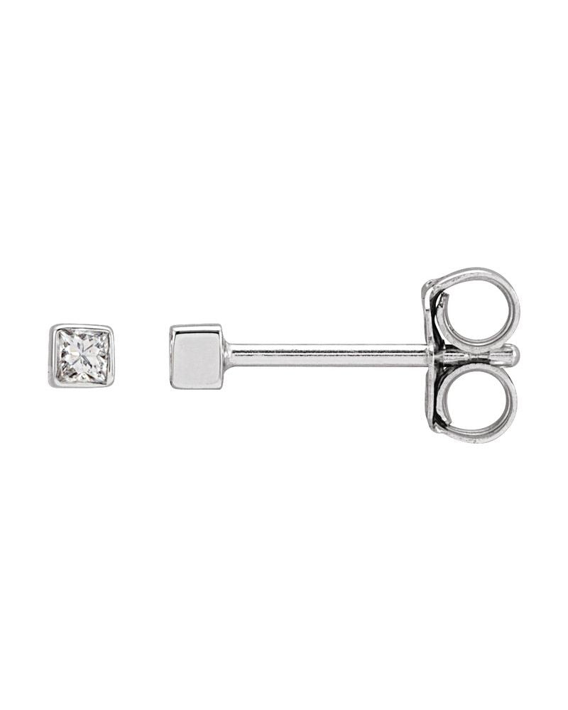 Brinco Ponto de Luz Quadrado com Cravação Bezel em Ouro 14k com Diamantes Naturais