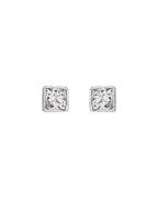 Brinco Ponto de Luz Quadrado com Cravação Bezel em Ouro 14k com Diamantes Naturais
