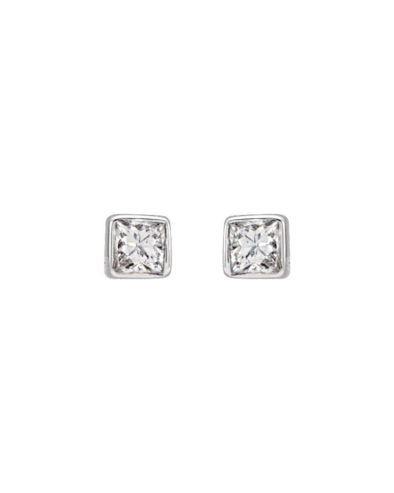 Brinco Ponto de Luz Quadrado com Cravação Bezel em Ouro 14k com Diamantes Naturais