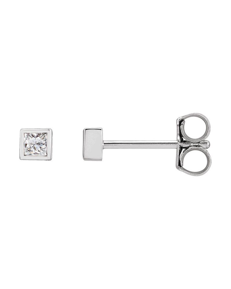 Brinco Ponto de Luz Quadrado com Cravação Bezel em Ouro 14k com Diamantes Naturais