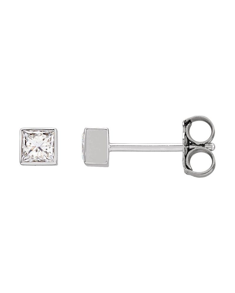 Brinco Ponto de Luz Quadrado com Cravação Bezel em Ouro 14k com Diamantes Naturais