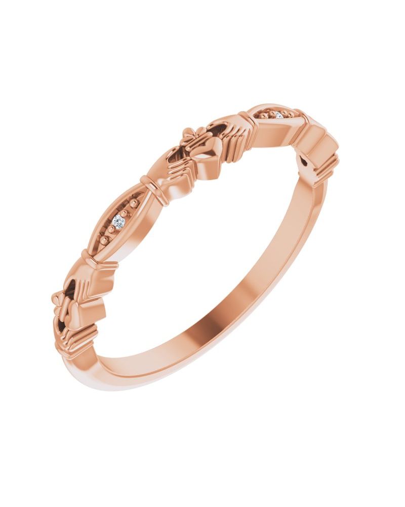 Anel Claddagh em Ouro 14k com Diamantes Naturais