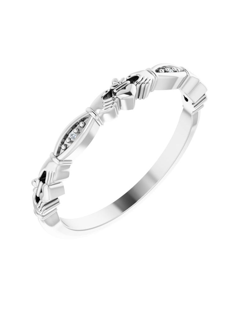 Anel Claddagh em Ouro 14k com Diamantes Naturais