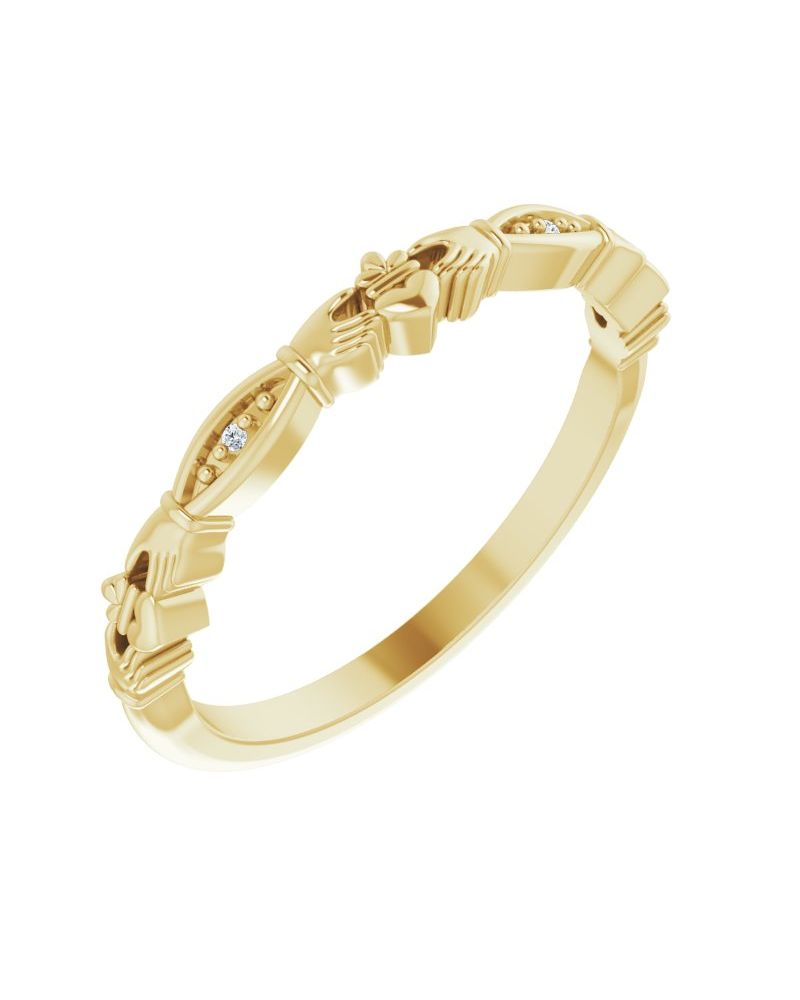 Anel Claddagh em Ouro 14k com Diamantes Naturais