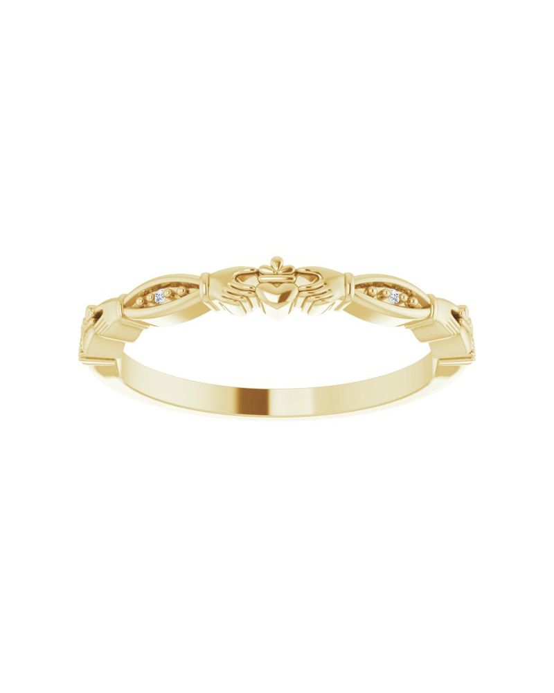 Anel Claddagh em Ouro 14k com Diamantes Naturais