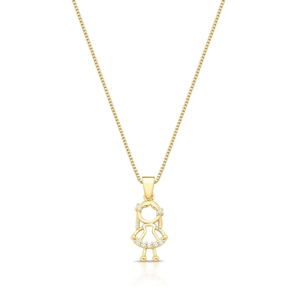 Colar Folheado a Ouro com Pingente de Menina Vazado com Zircônias