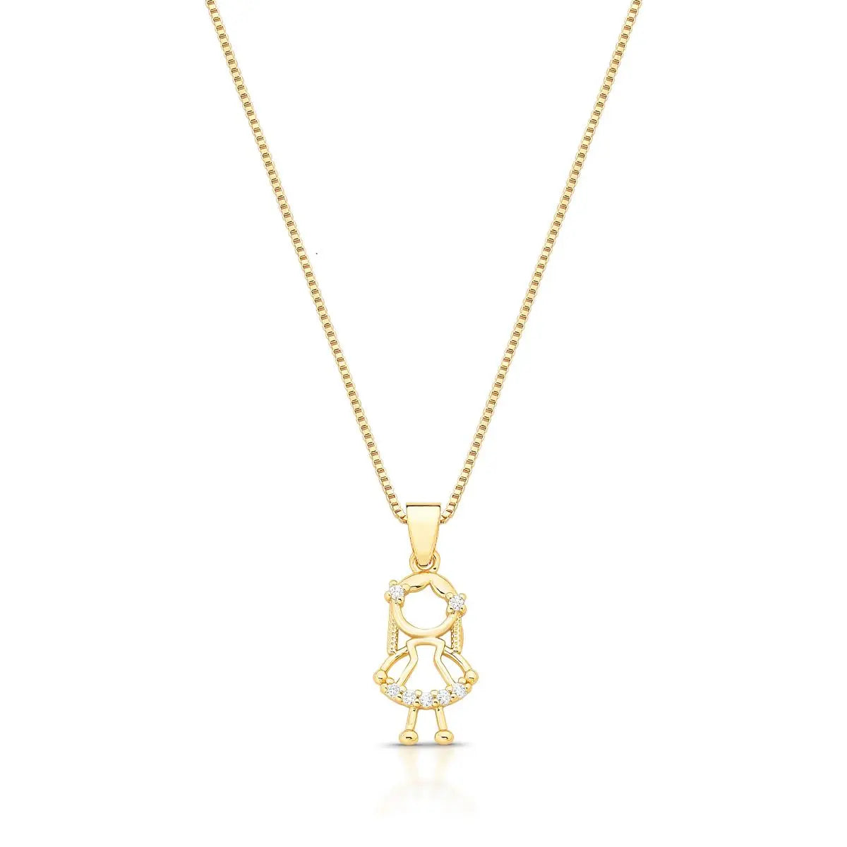 Colar Folheado a Ouro com Pingente de Menina Vazado com Zircônias