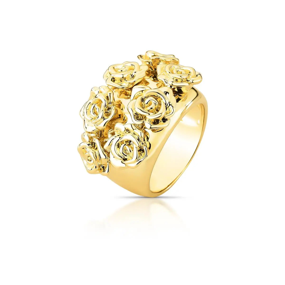 Anel Folheado a Ouro de Flores Liso