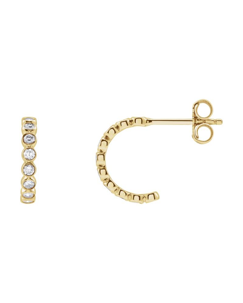 Brinco de Aro com Cravação Bezel em Ouro 14k com Diamantes de Laboratório