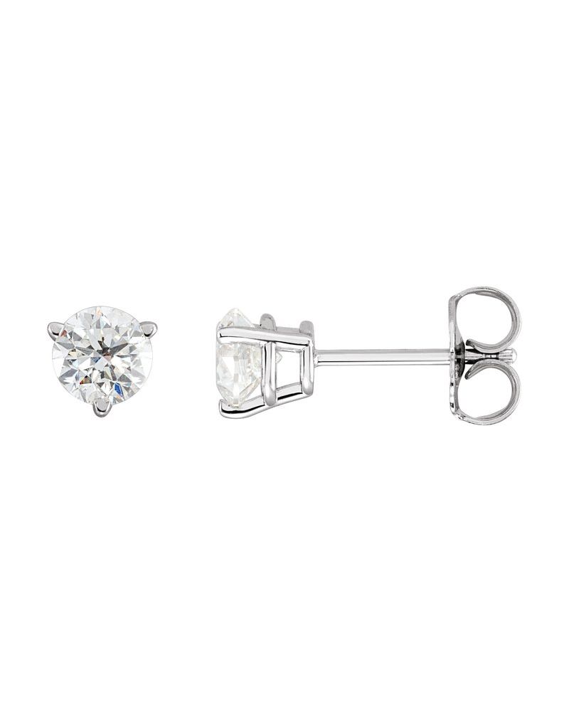 Brinco Ponto de Luz Redondo Três Garras em Ouro 14k com Diamantes de Laboratório