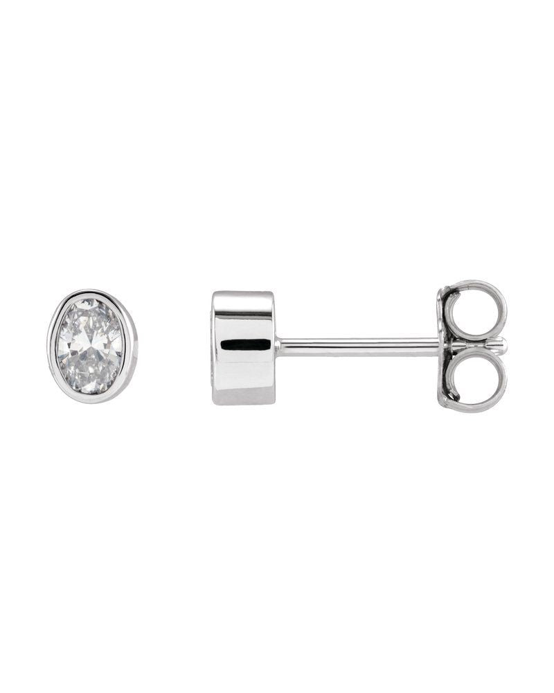 Brinco Ponto de Luz Oval com Cravação Bezel em Ouro 14k com Diamantes de Laboratório