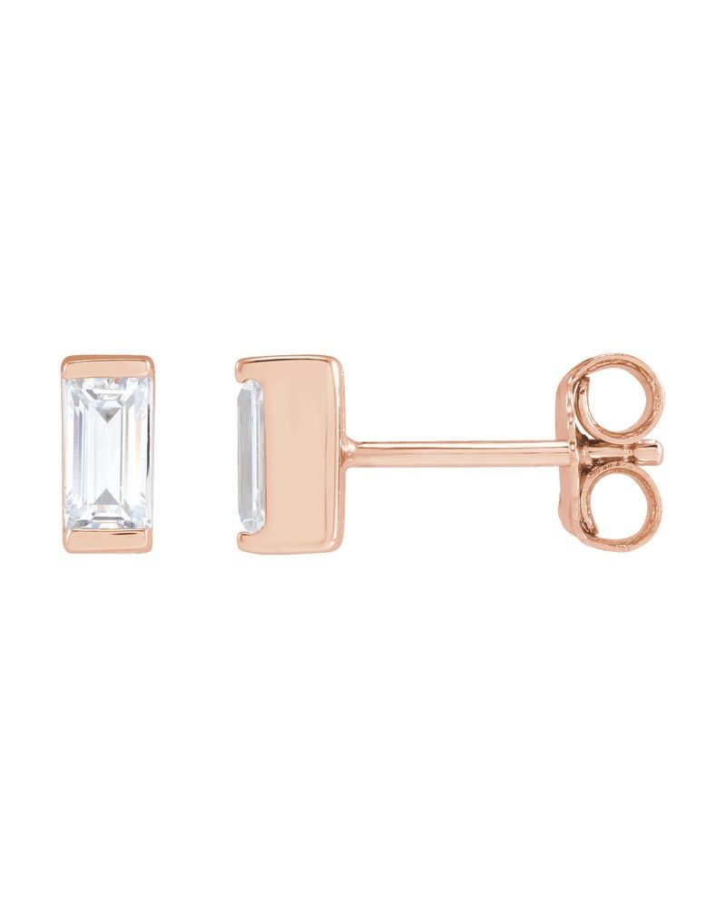 Brinco Ponto de Luz Baguete com Cravação Bezel em Ouro 14k com Diamantes de Laboratório