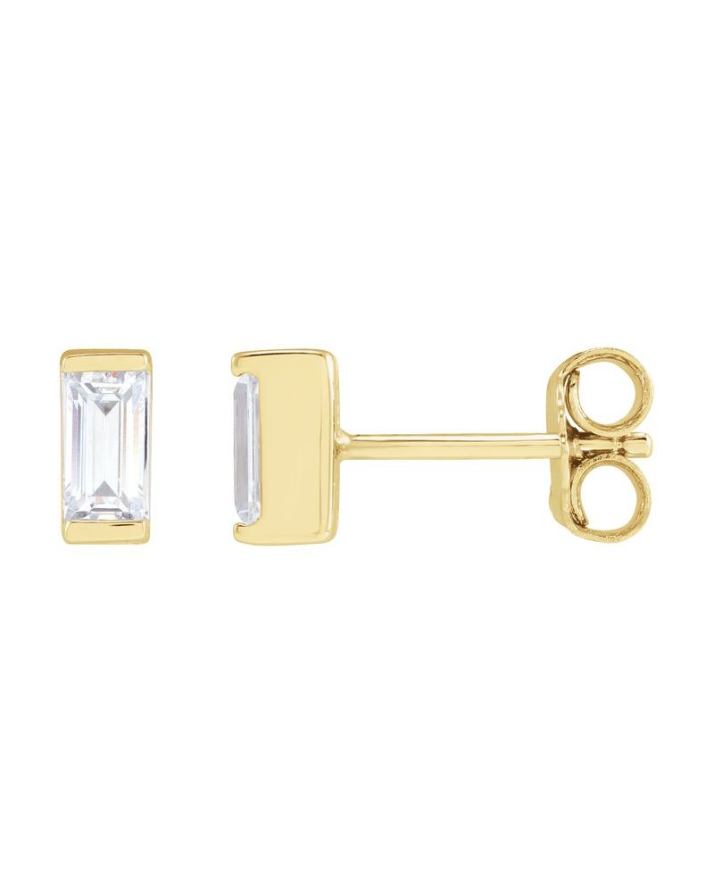 Brinco Ponto de Luz Baguete com Cravação Bezel em Ouro 14k com Diamantes de Laboratório