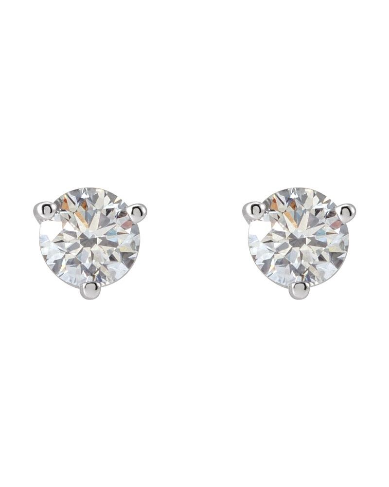 Brinco Ponto de Luz Redondo Três Garras em Ouro 14k com Diamantes de Laboratório