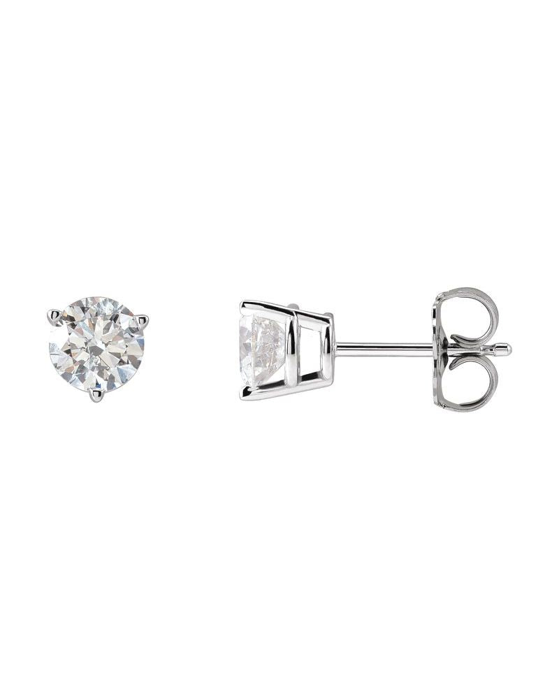 Brinco Ponto de Luz Redondo Três Garras em Ouro 14k com Diamantes de Laboratório