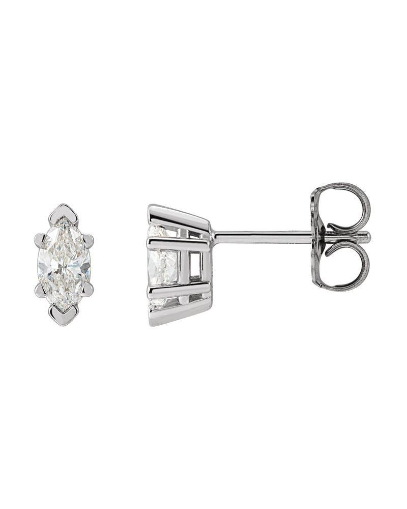 Brinco Ponto de Luz Navete Seis Garras Ponta em V em Ouro 14k com Diamantes de Laboratório