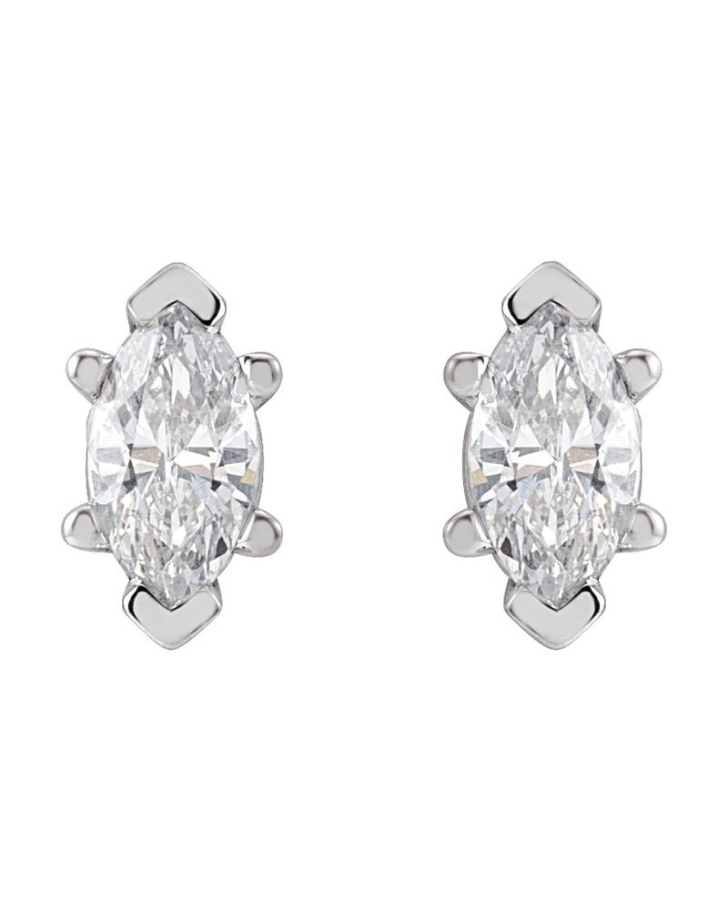 Brinco Ponto de Luz Navete Seis Garras Ponta em V em Ouro 14k com Diamantes de Laboratório