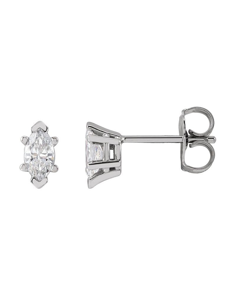 Brinco Ponto de Luz Navete Seis Garras Ponta em V em Ouro 14k com Diamantes de Laboratório