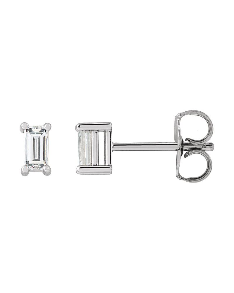 Brinco Ponto de Luz Baguete Quatro Garras em Ouro 14k com Diamantes de Laboratório