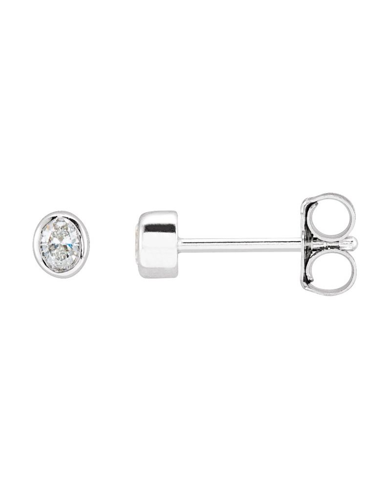 Brinco Ponto de Luz Oval com Cravação Bezel em Ouro 14k com Diamantes de Laboratório